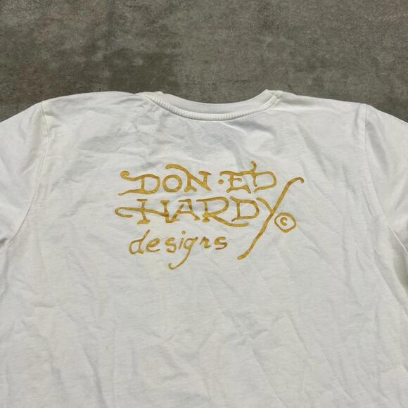 vintage ed hardy no more war snake white tribal print shirt size xl WOMENS - Picture 4 of 4